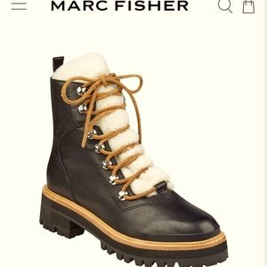 Marc Fisher Izzy Leather Shearling Boots 8.5 Black